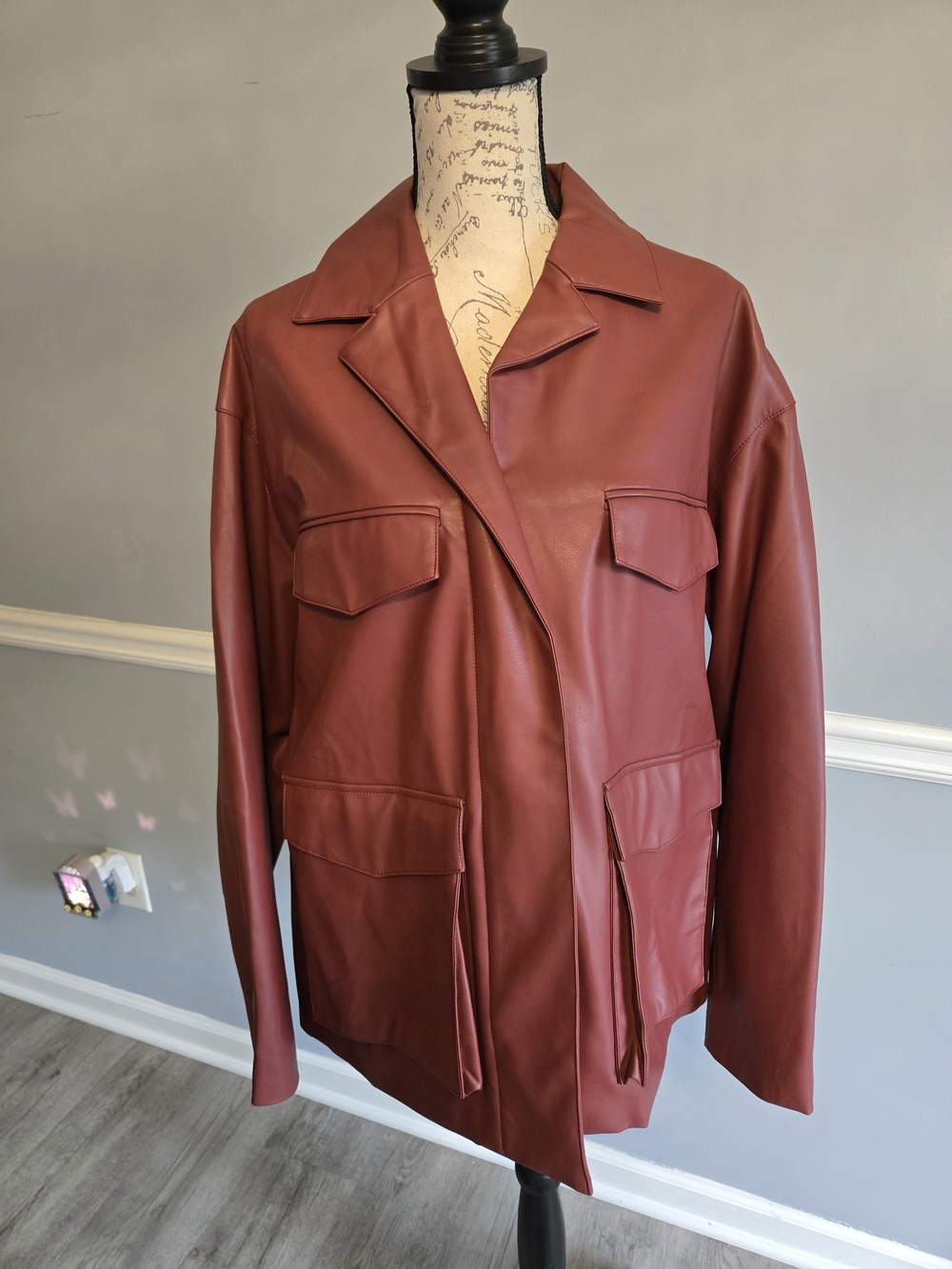 Rust Red Vegan Leather Utility Jacket